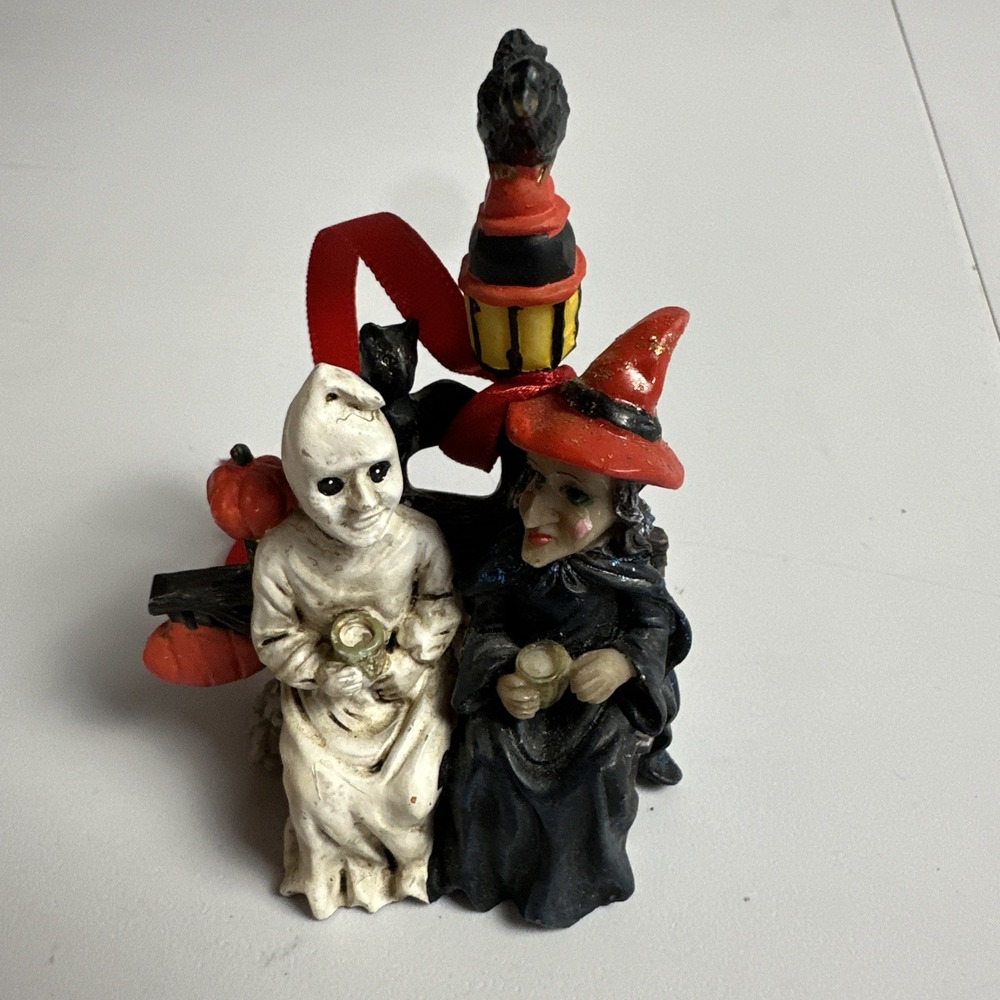 Vintage 1990 Halloween Ornament Witch Ghost Black Cat Pumpkin Spooky Decor